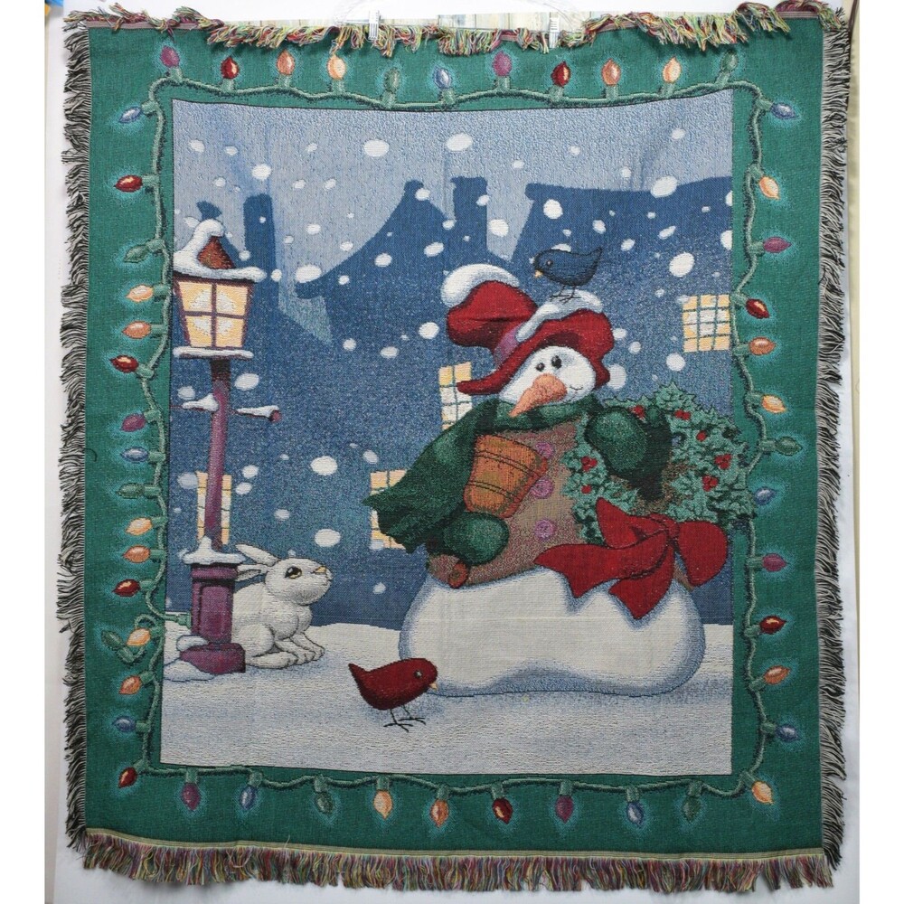 Large Winter Snowman Tapestry 54" x 48" Christmas Wintery Snow Scene